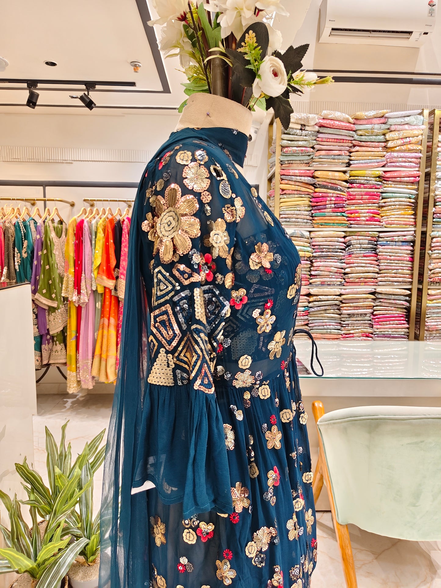 Blue Georgette Indo-Western Gharara Set