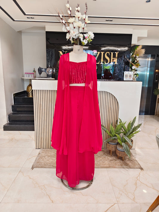 Red Handworked Indo-Western Palazzo Set