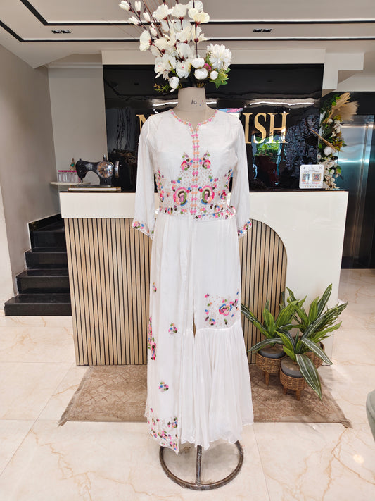 White Silk Indo Western Garara Set