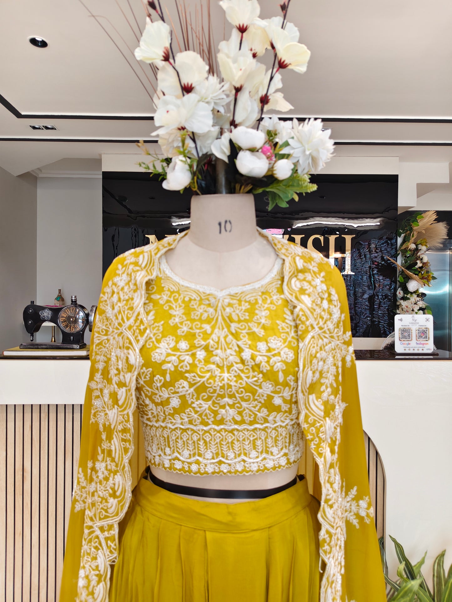 Neon Green Resham Drape Cape Set