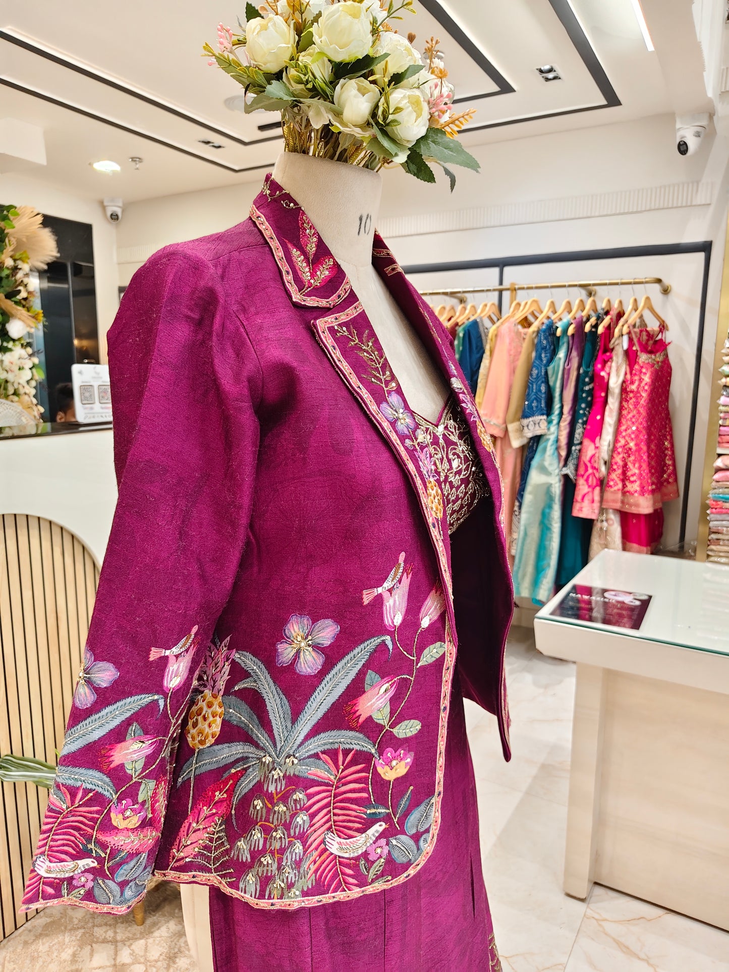 Indowestern Wine Silk Kutdana Palazzo Set