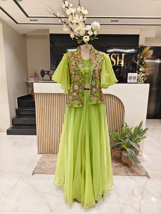 Green Organza Indo Western Palazzo Set