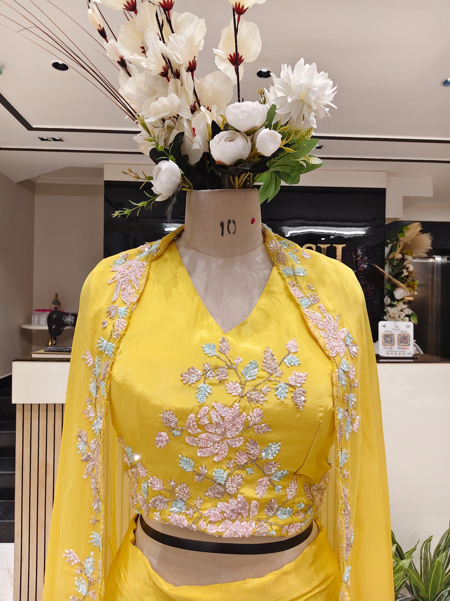 Yellow Handwork Indo Western Drape Palazzo Set