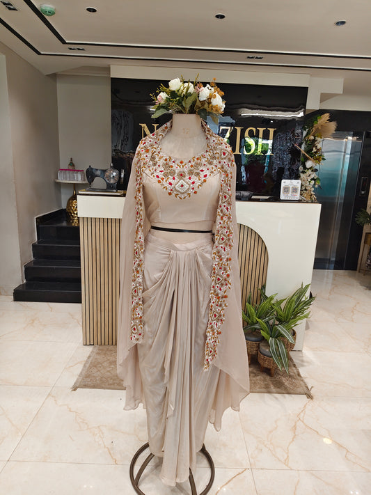 Fawn Resham Drape Skirt Set