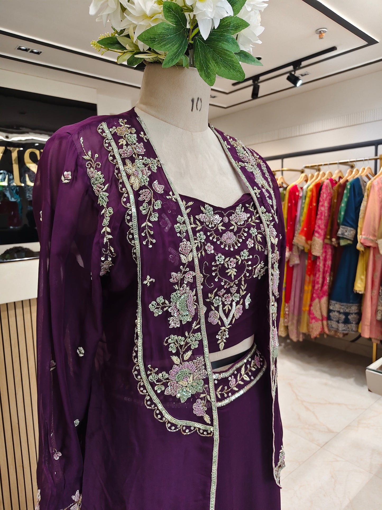 Purple Handworked Indo-Western Garara Set