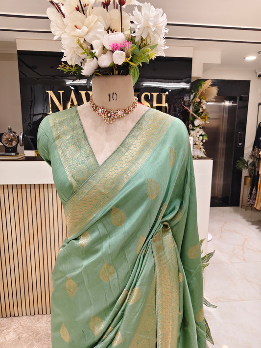 Pista Green Dola Silk Saree