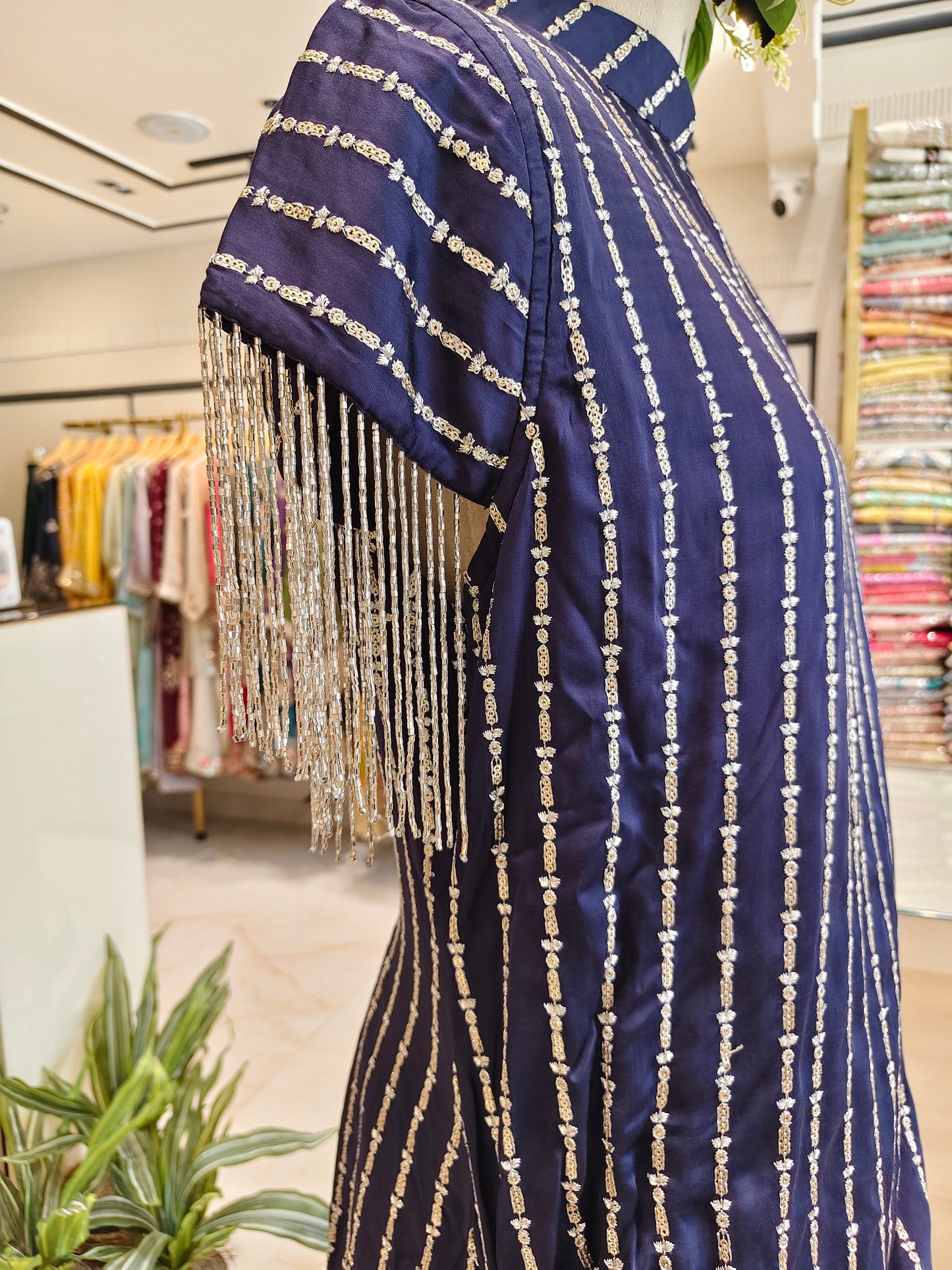 Navy Blue Embellished Gown with Skirt