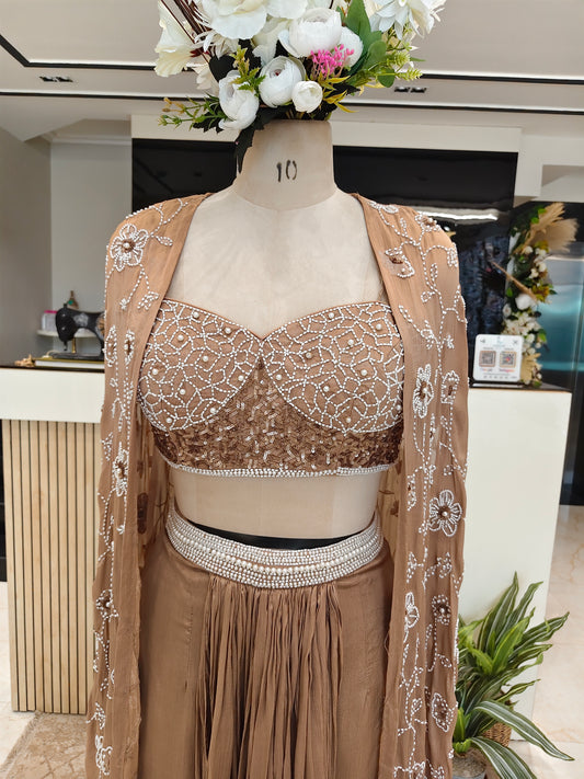 Light Brown Drape Skirt Set
