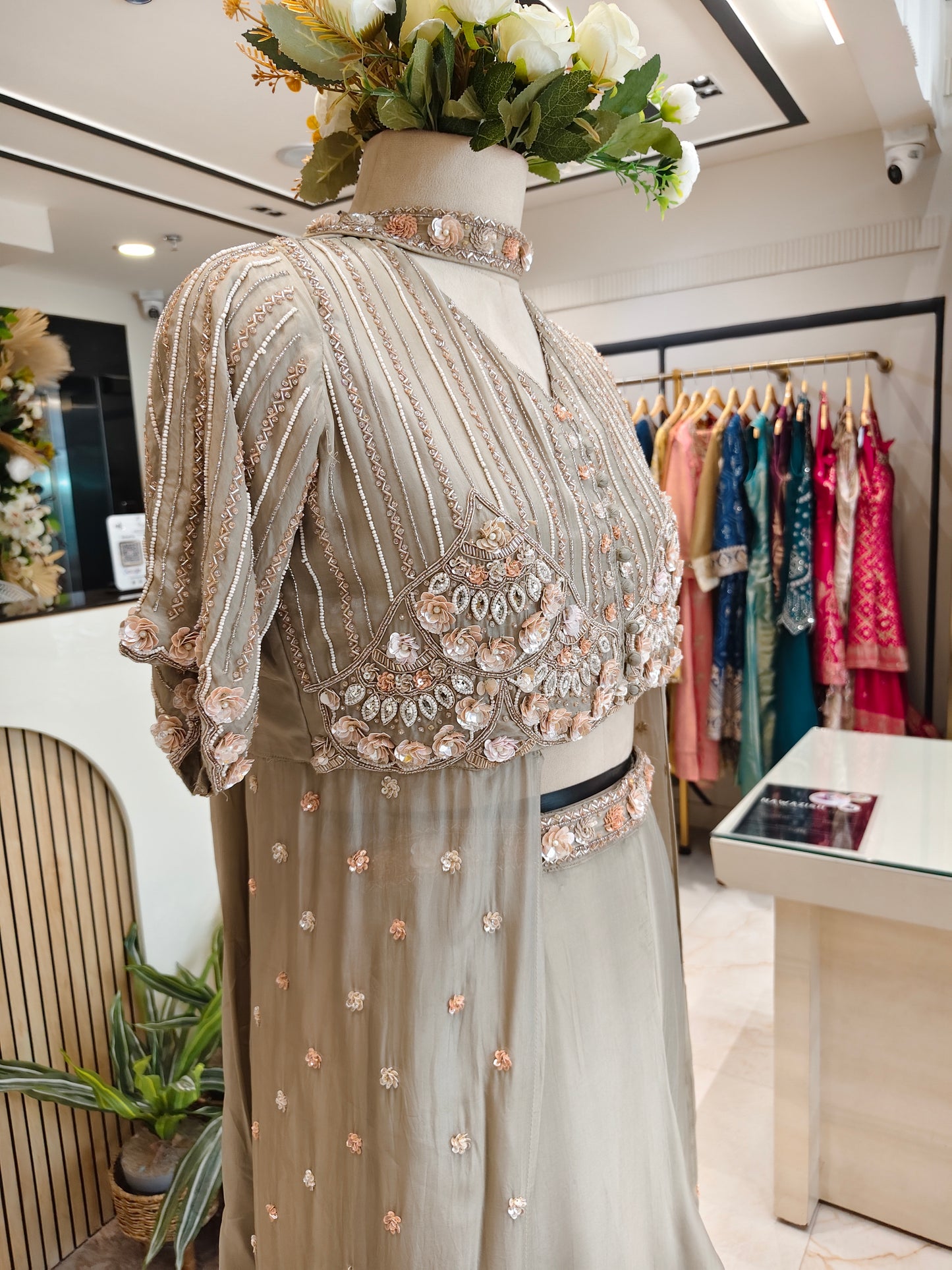 Beige Long Shrug Palazzo Set