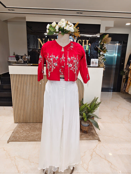 Red Handworked Palazzo Set