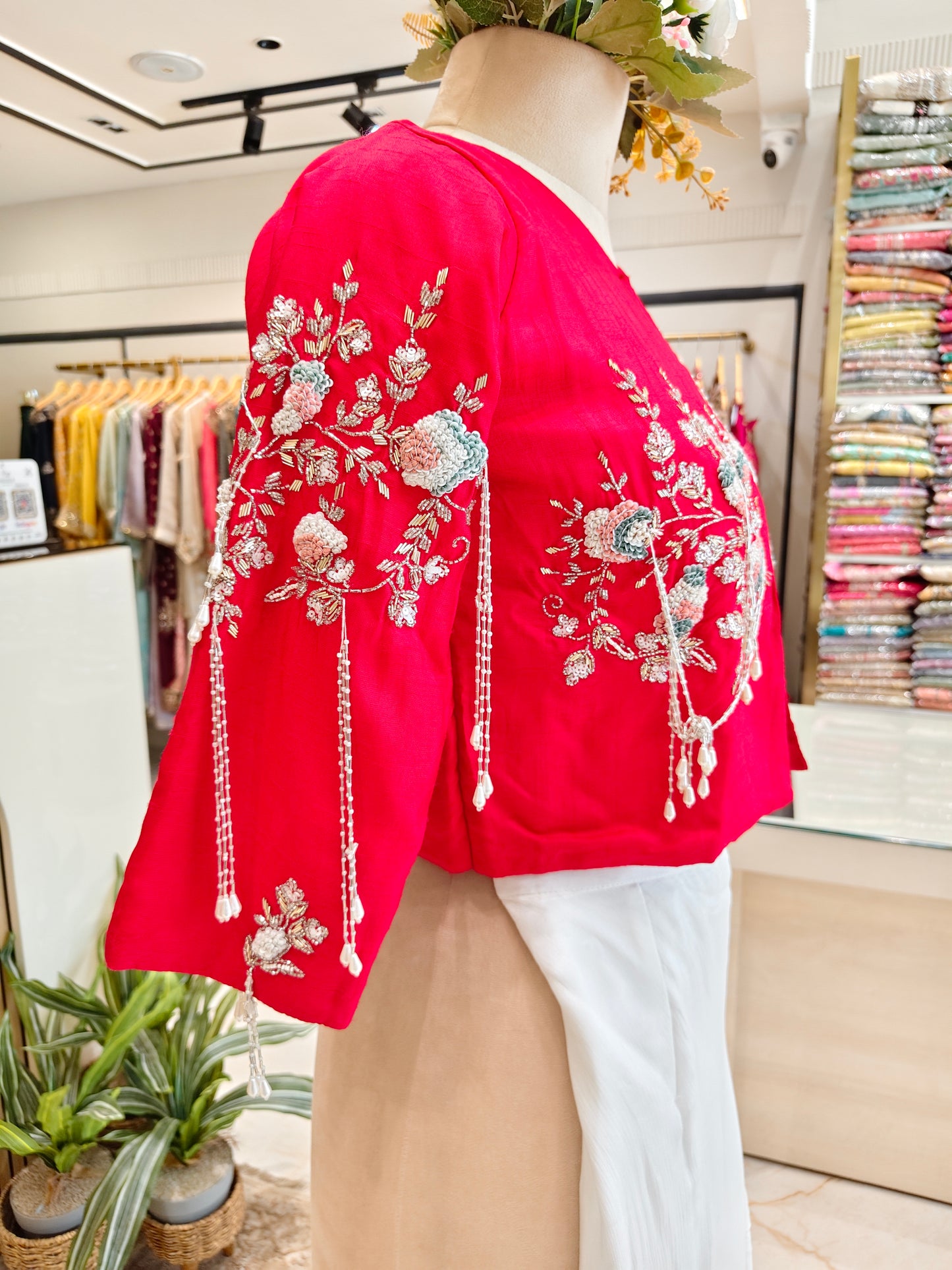 Red Handworked Palazzo Set