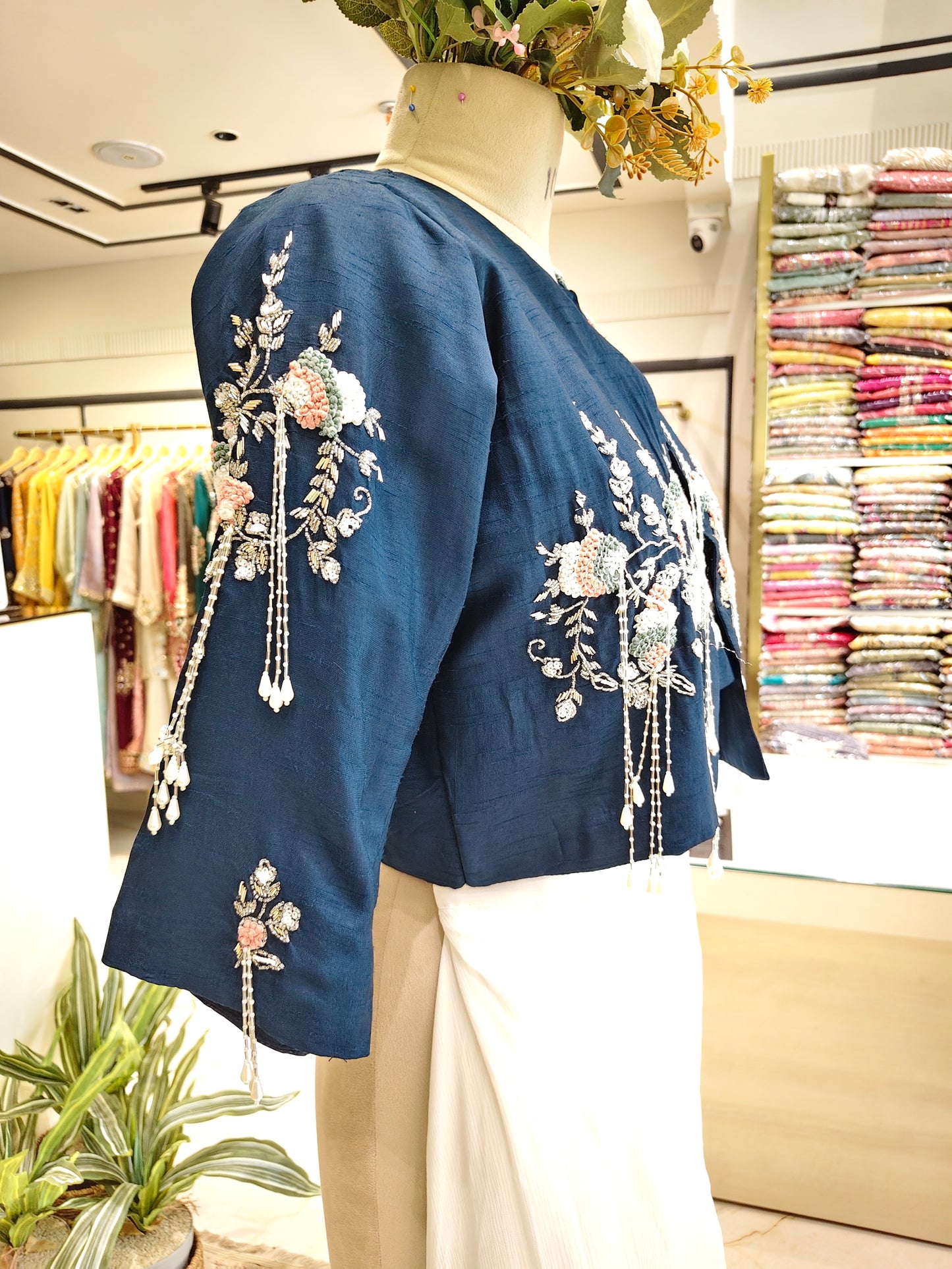 Blue Handworked Blazer Palazzo Set