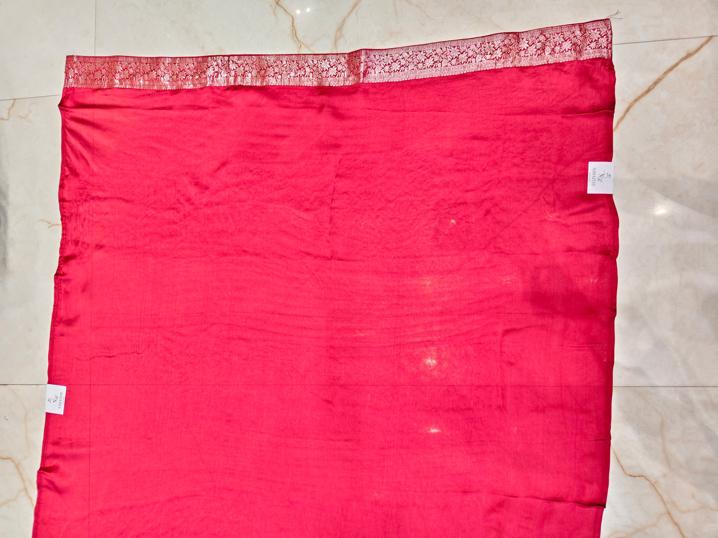 Maroon Satin Silver Work Saree