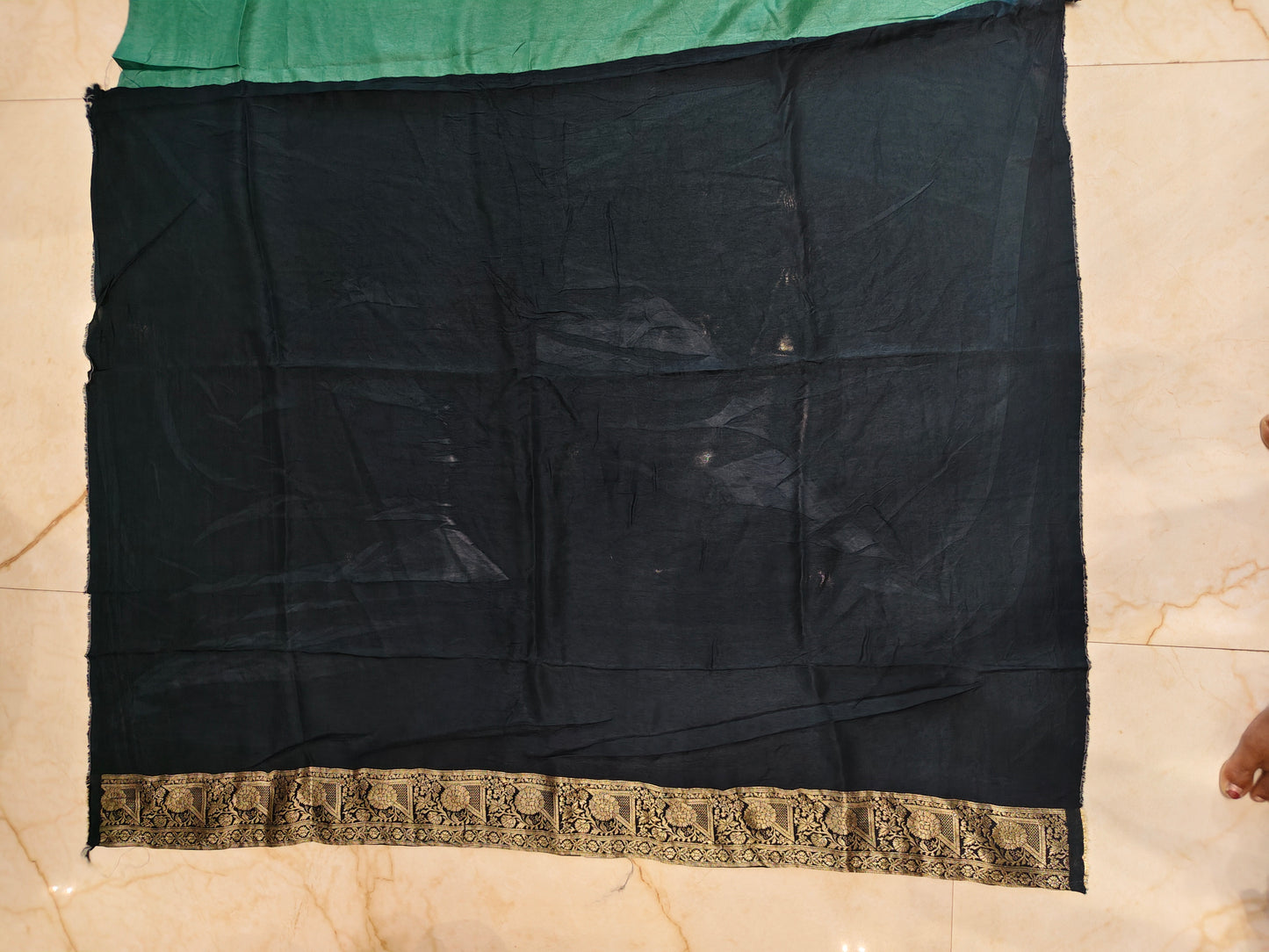 Blue & Sea Green Dola Silk Saree