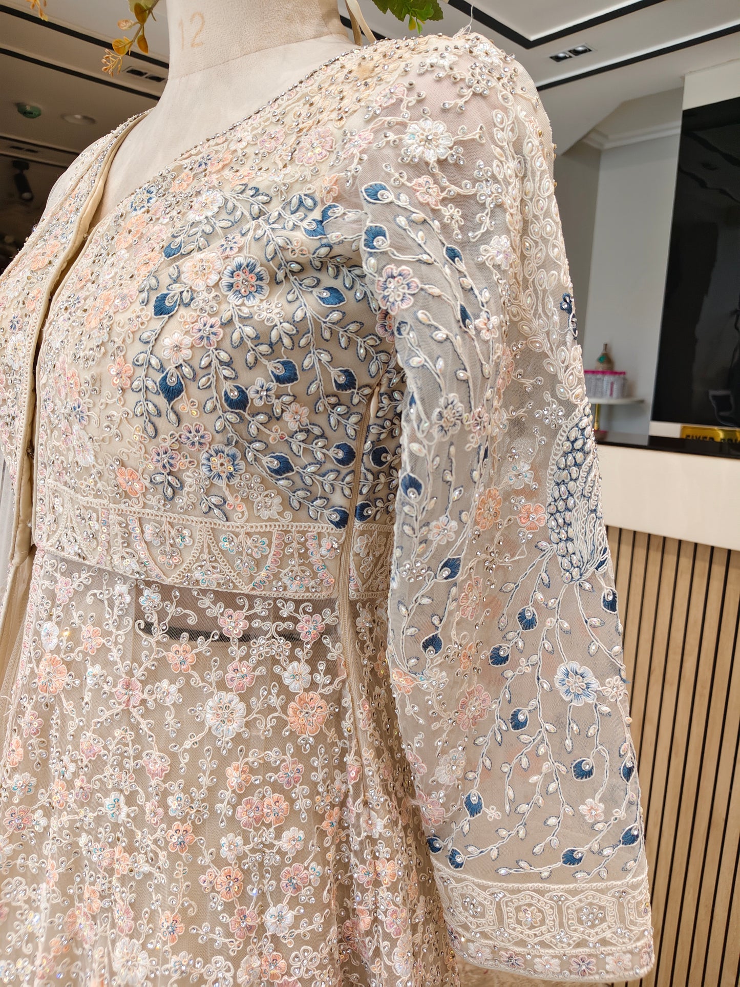 Cream Dori Stonework Anarkali