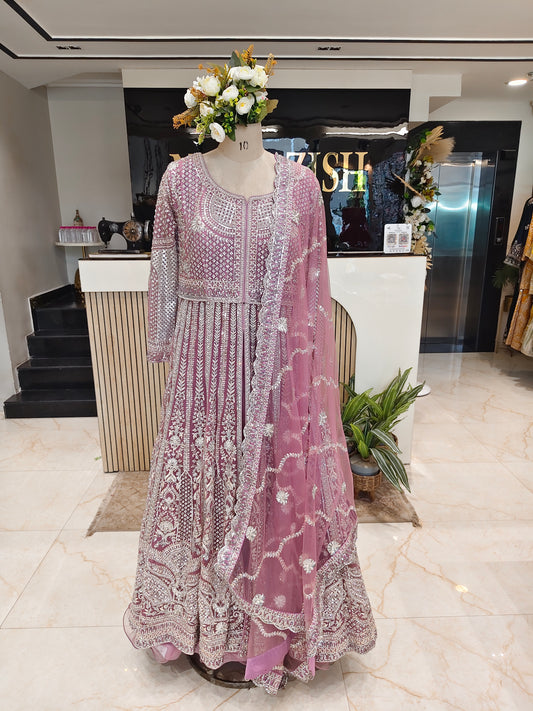 Lavender Stonework Net Anarkali