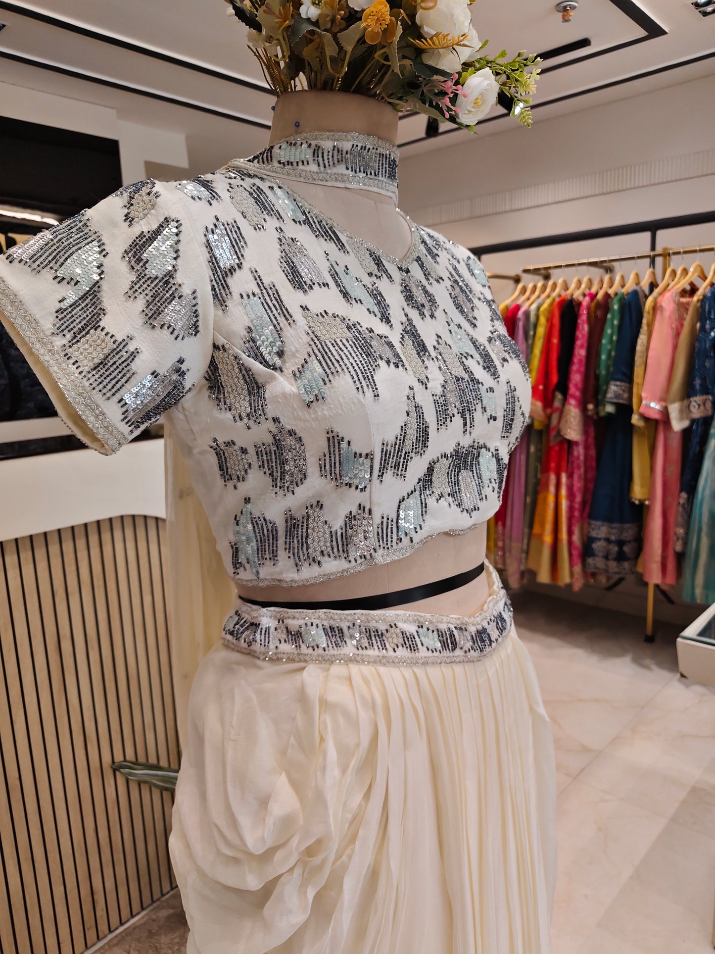 Cream Drape Skirt Indo Western Set