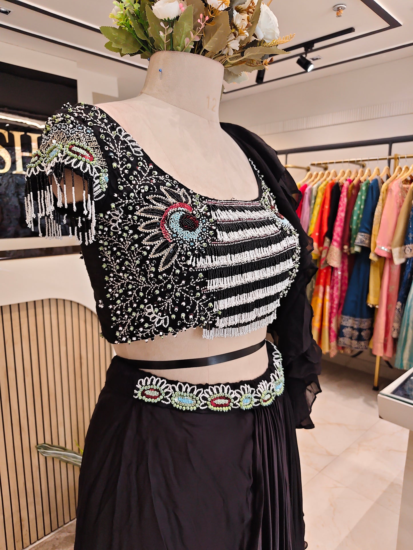 Black Drape Skirt Fusion Set