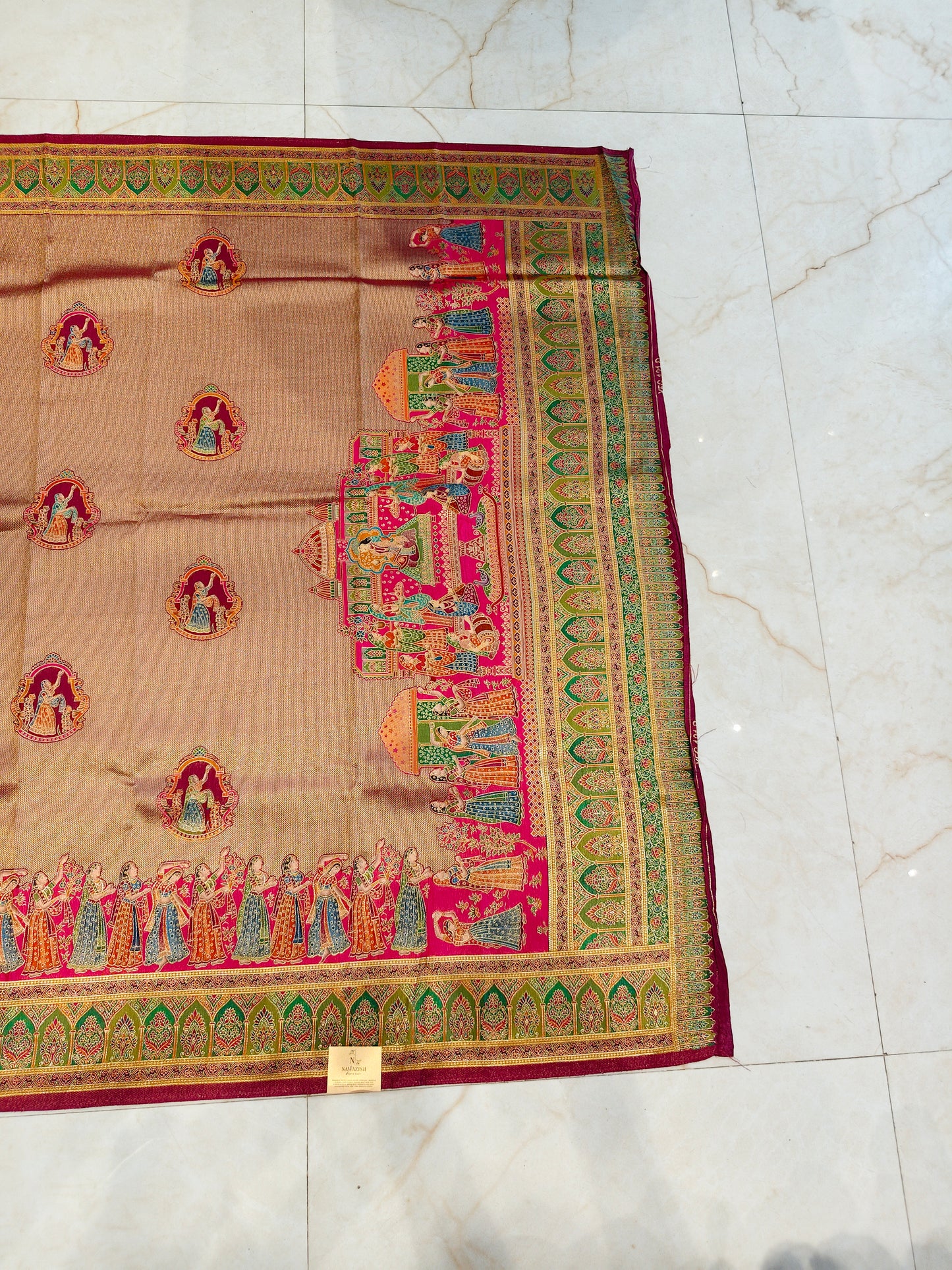 Rani Pink Darbari Print Saree