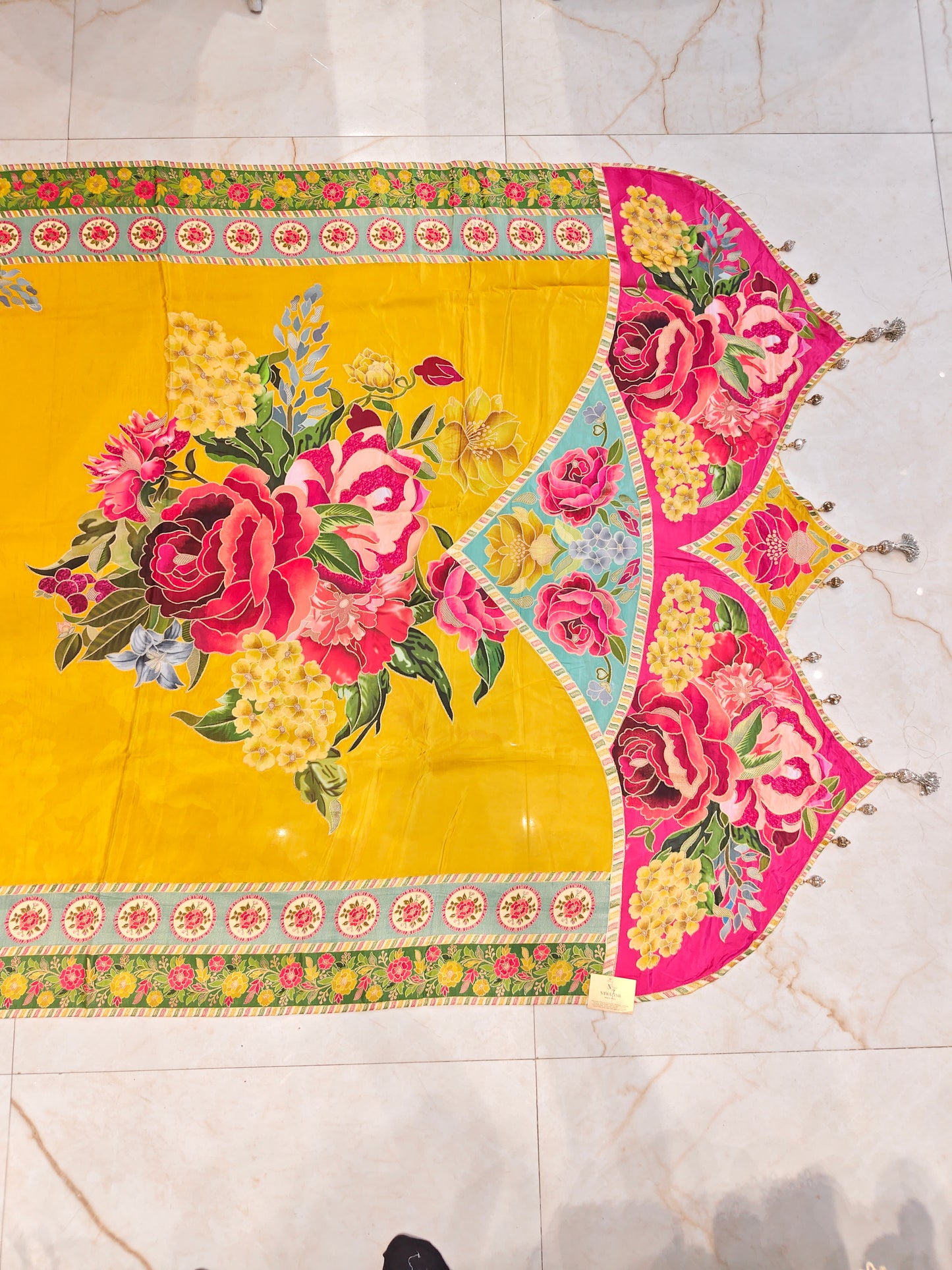 Mustard Floral Silk Saree