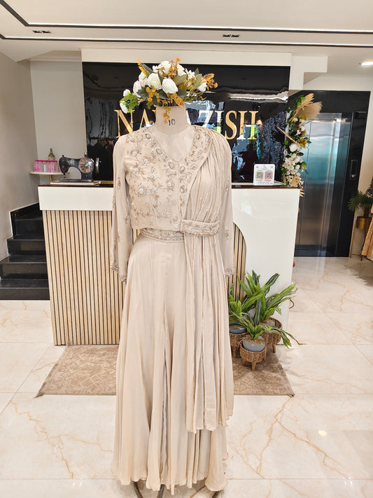 Fawn Sharara Set
Chinon Indo Western Outfit
Kutdana Dabka Work Dress
Designer Fusion Wear India
Contemporary Wedding Wear Women