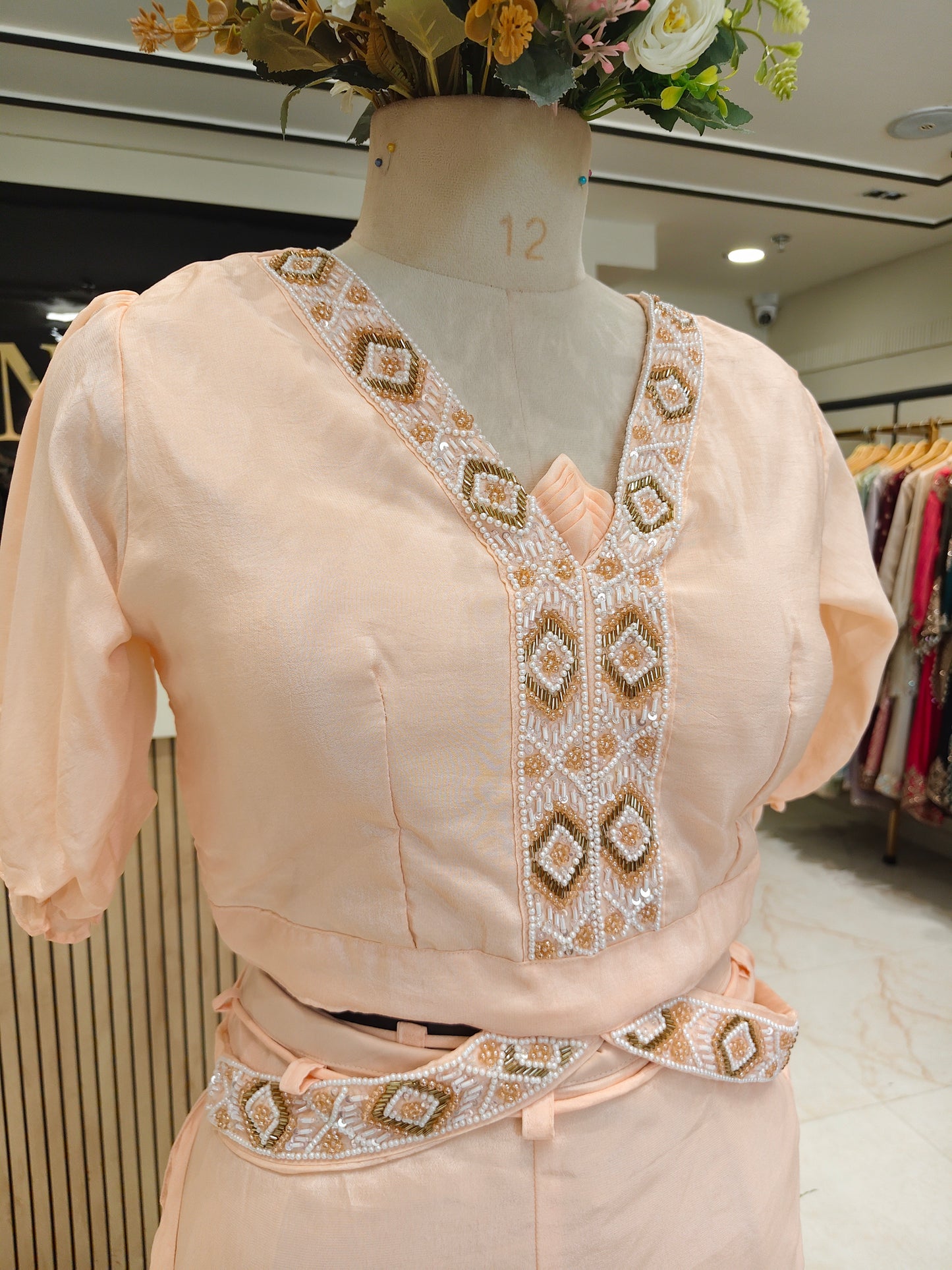 Peach Handwork Pant Set