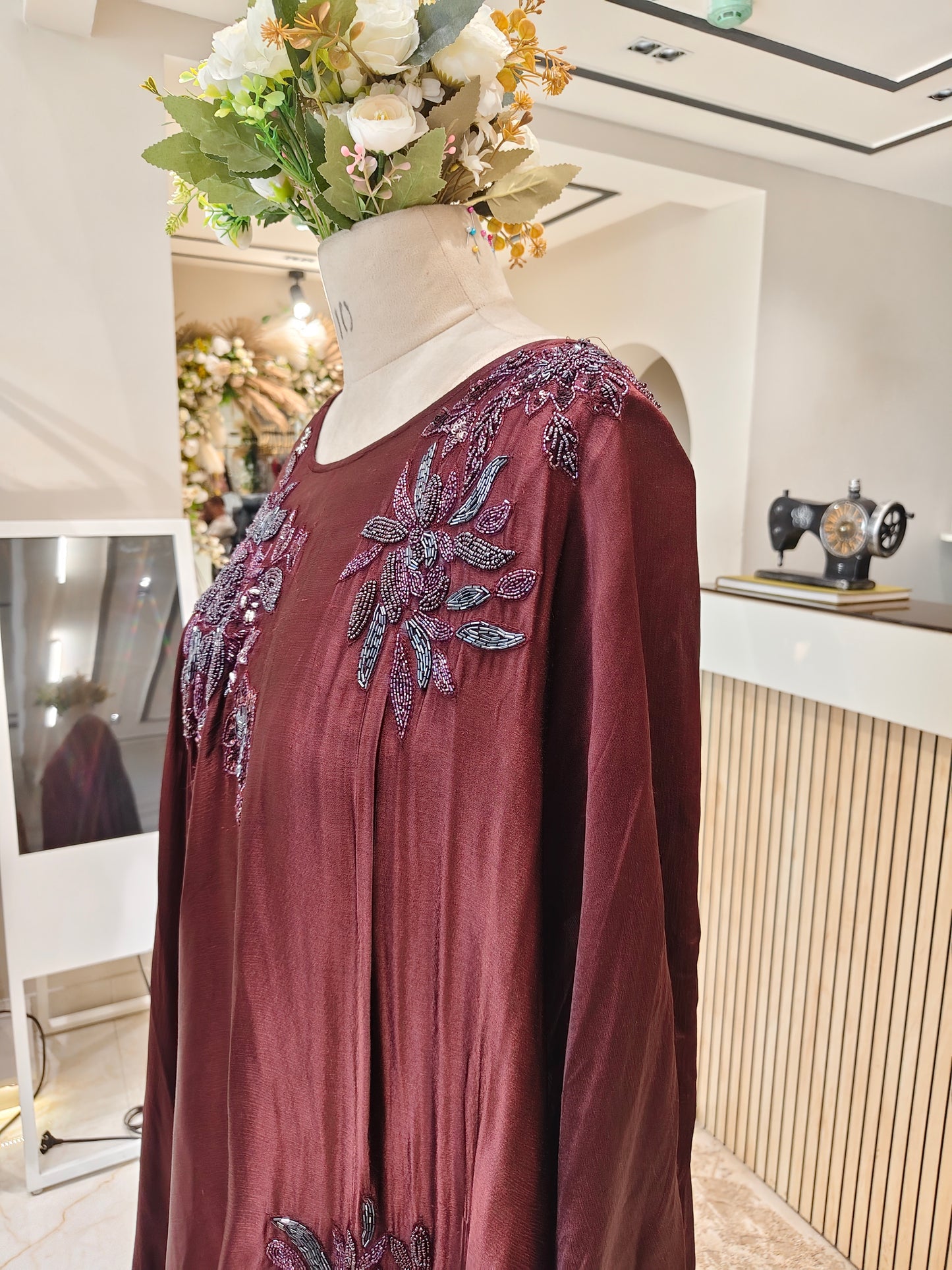 Wine Kaftan Fusion Set