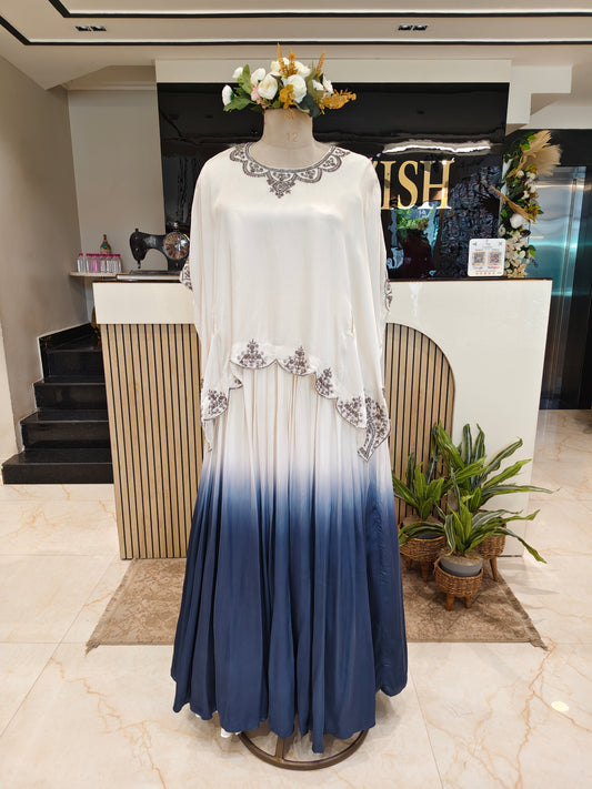 Cream & Blue Handwork Anarkali