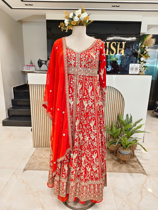 Orange Georgette Skirt Set