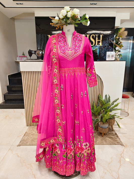 Rani Pink Floral Anarkali
