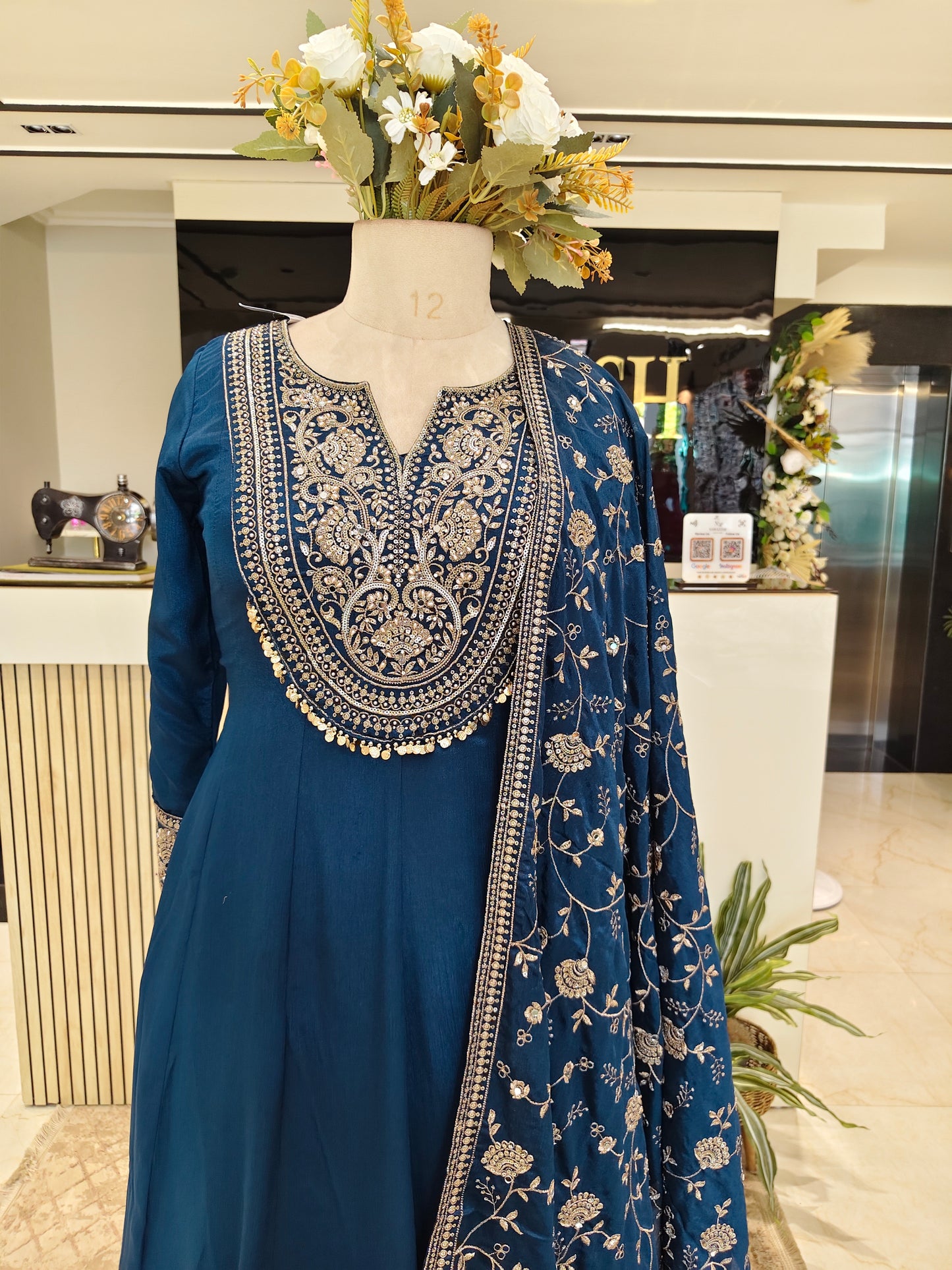Blue Garara Anarkali Set