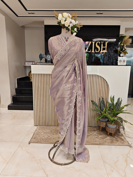 Lavender Handwork Tissue Saree
