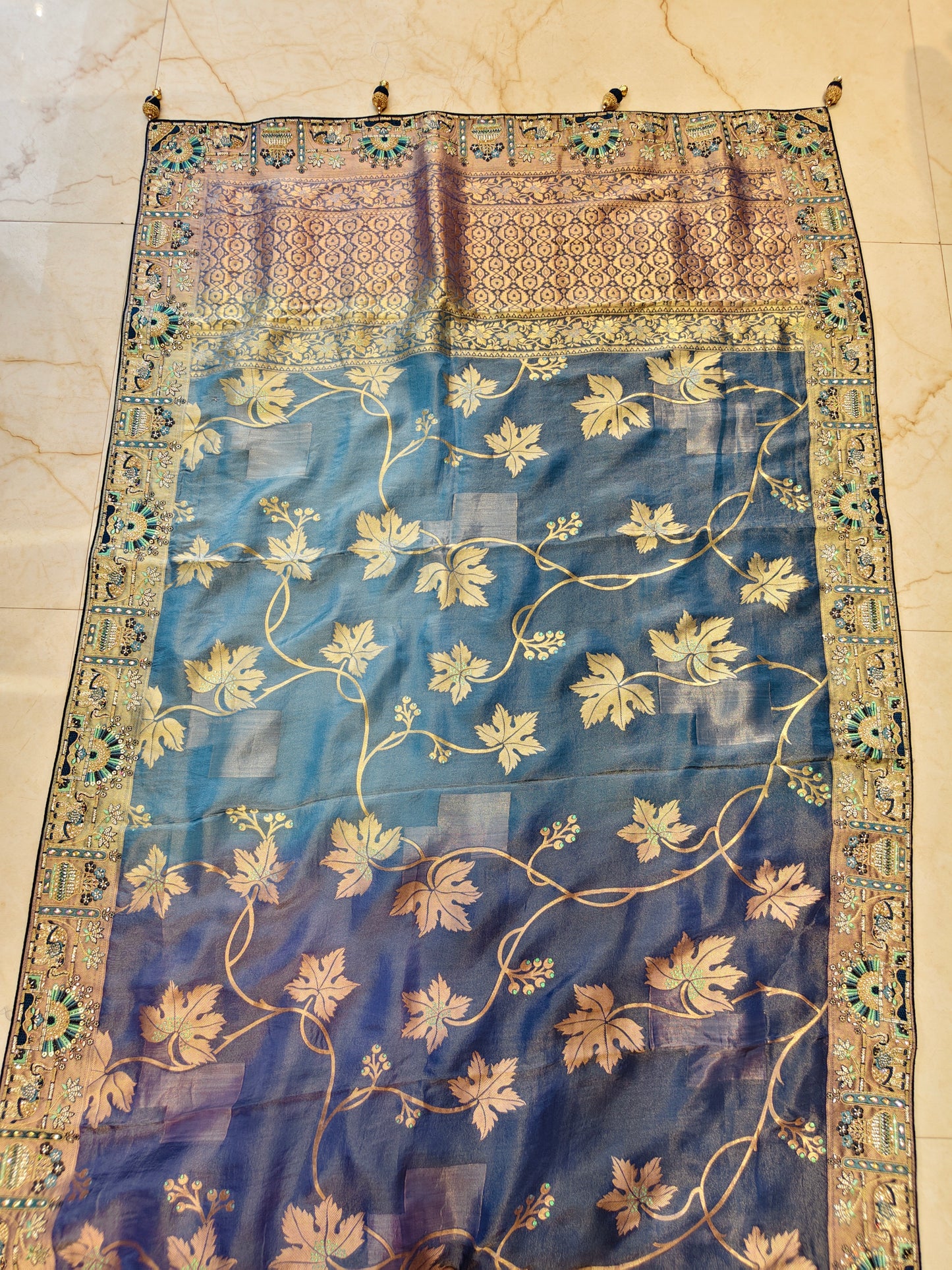 Blue & Rama Green Saree