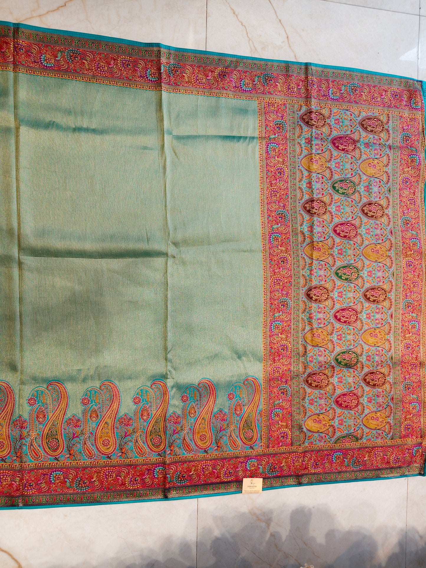 Teal Blue Tissue Saree