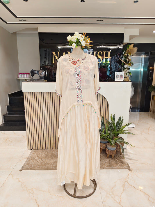 Cream Mirror Work Palazzo Set