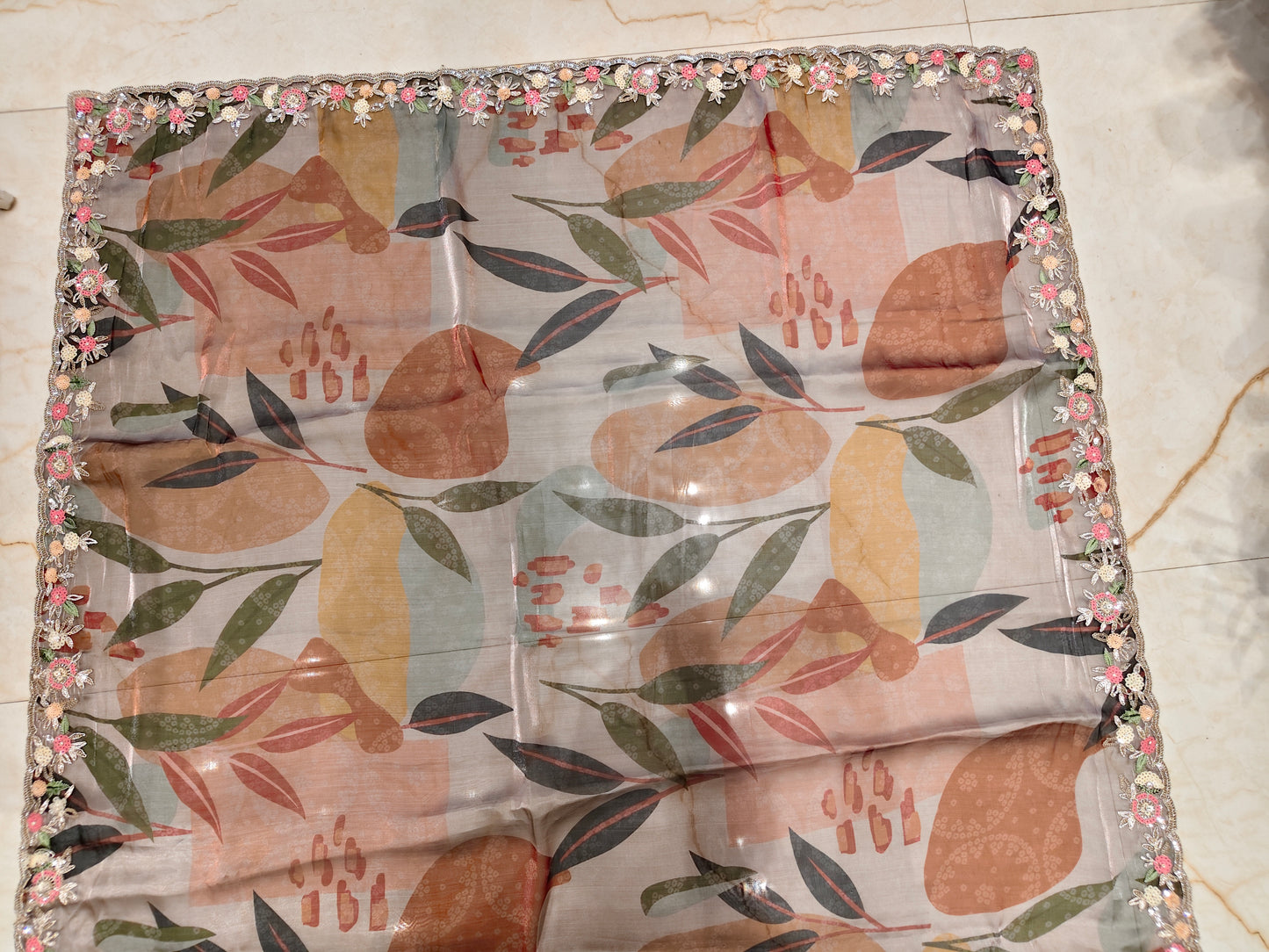 Grey Floral Tissue Saree
