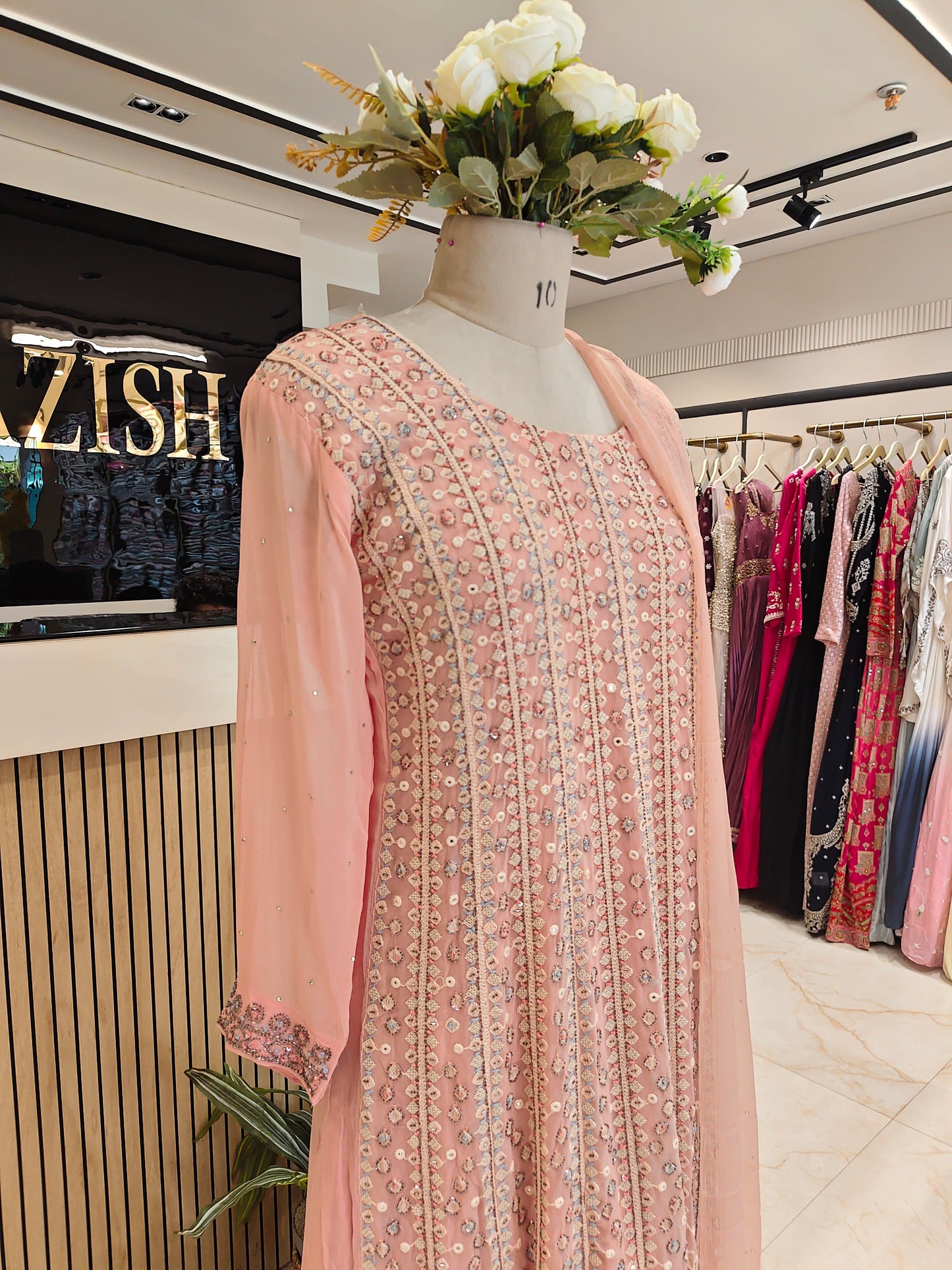 Peach Anarkali Palazzo Set