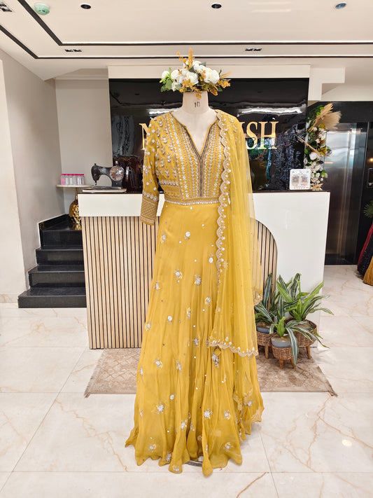 Mustard Organza Anarkali