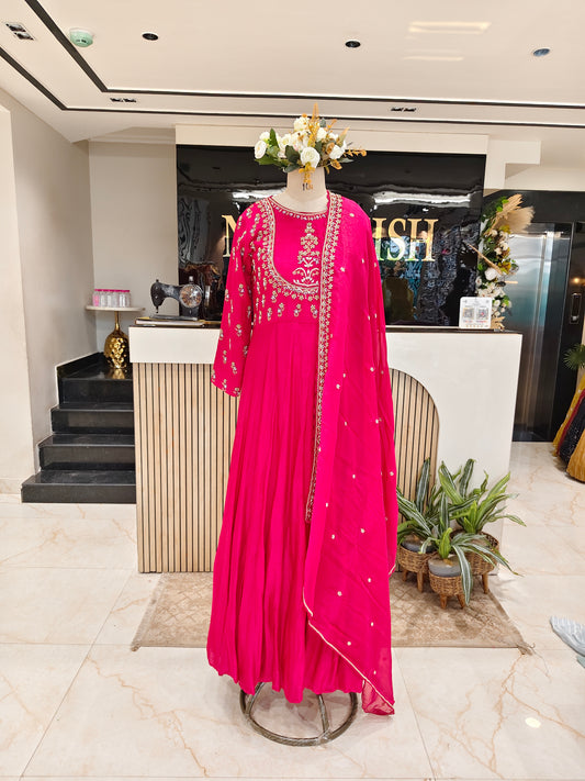 Rani Pink Silk Anarkali