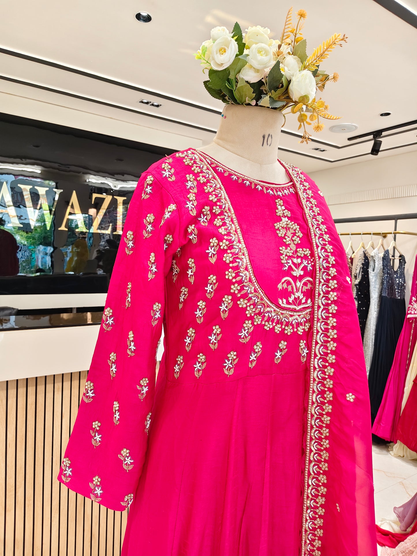 Rani Pink Silk Anarkali