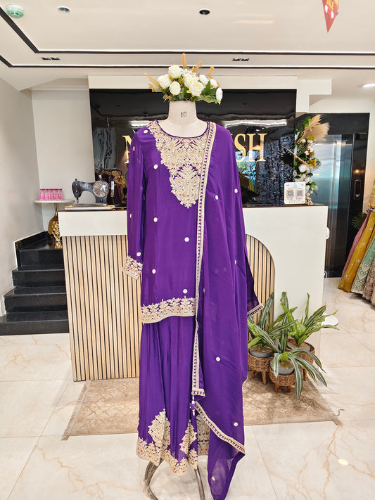 Purple Chiffon Sharara Set