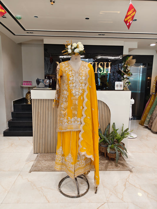 Yellow Organza Sharara Set