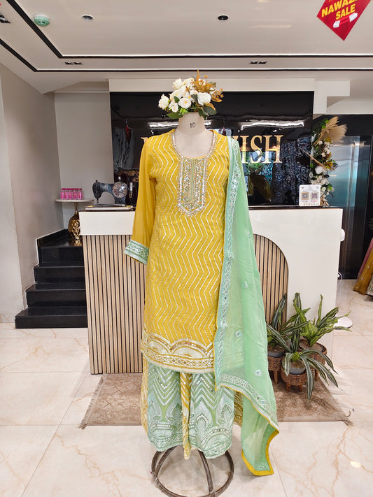 Lemon Sea Green Sharara Set