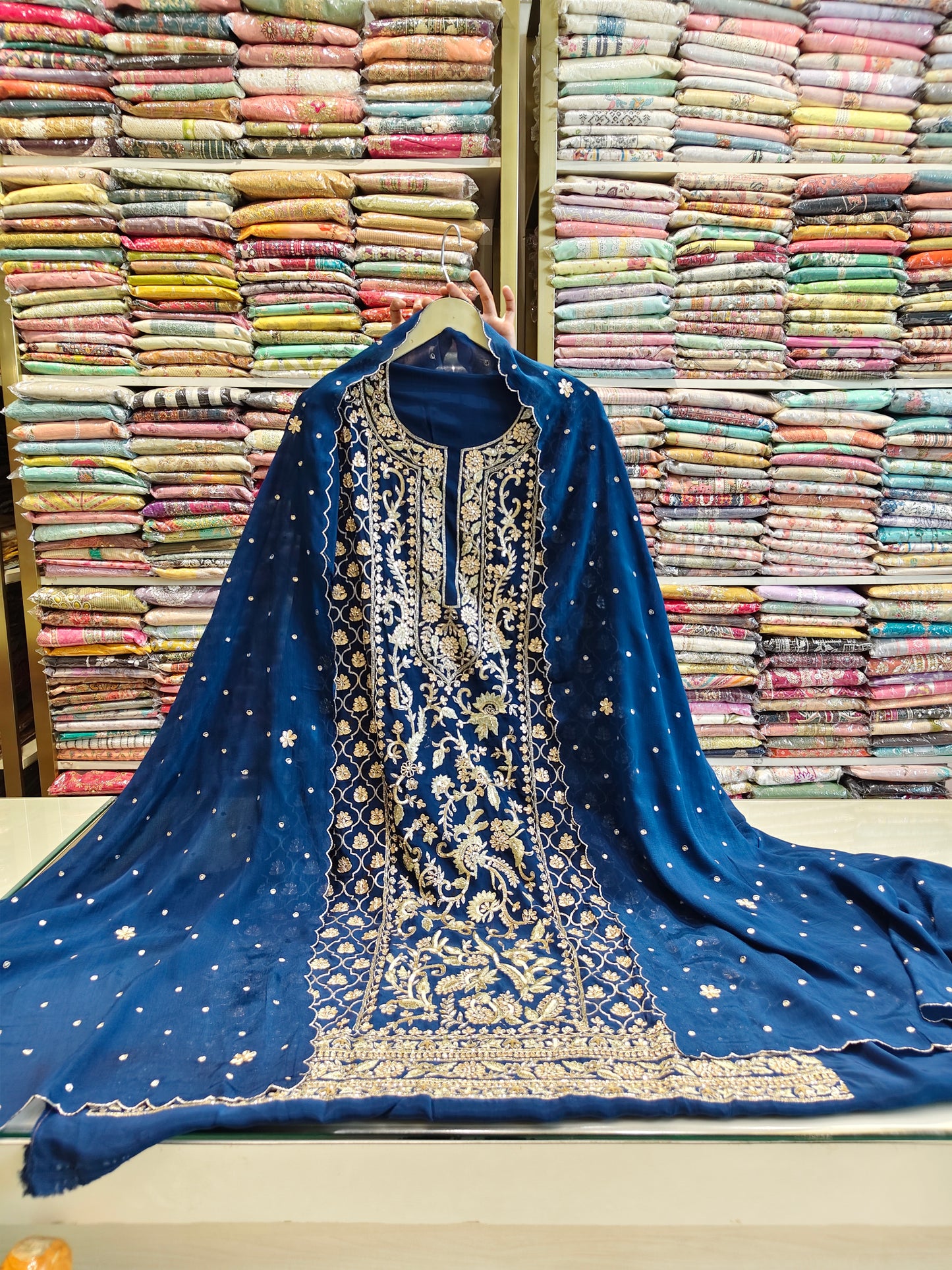 Blue Unstitched Suit
Crepe Suit Set
Dabka Work Suit
Gota Patti Suit
Designer Festive Suit
