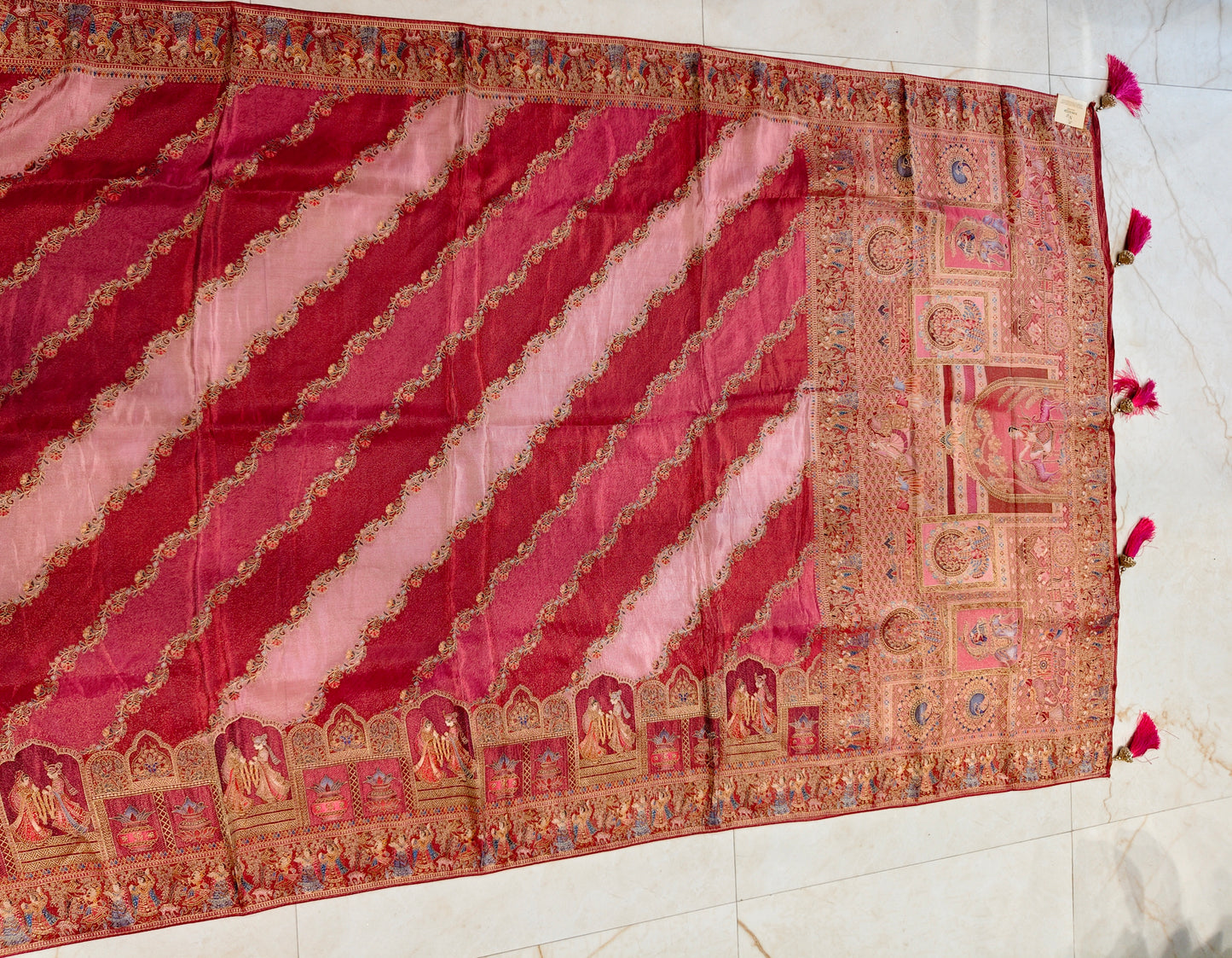 Onion Pink Darbari Zari Tissue Saree