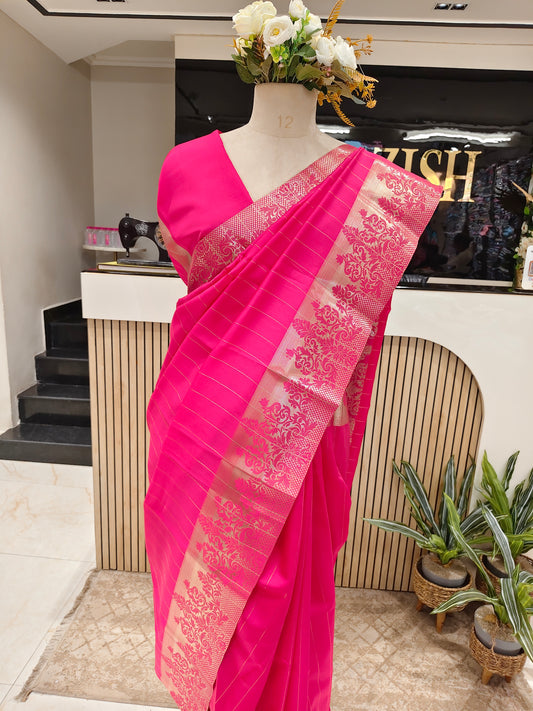 Rani Pink Zari Silk Saree