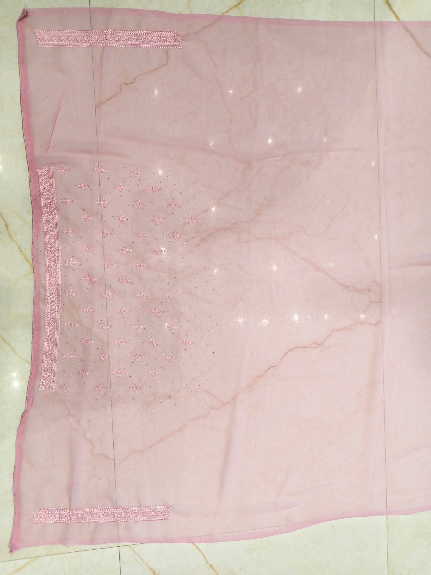 Baby Pink Resham & Stone Work Georgette Saree