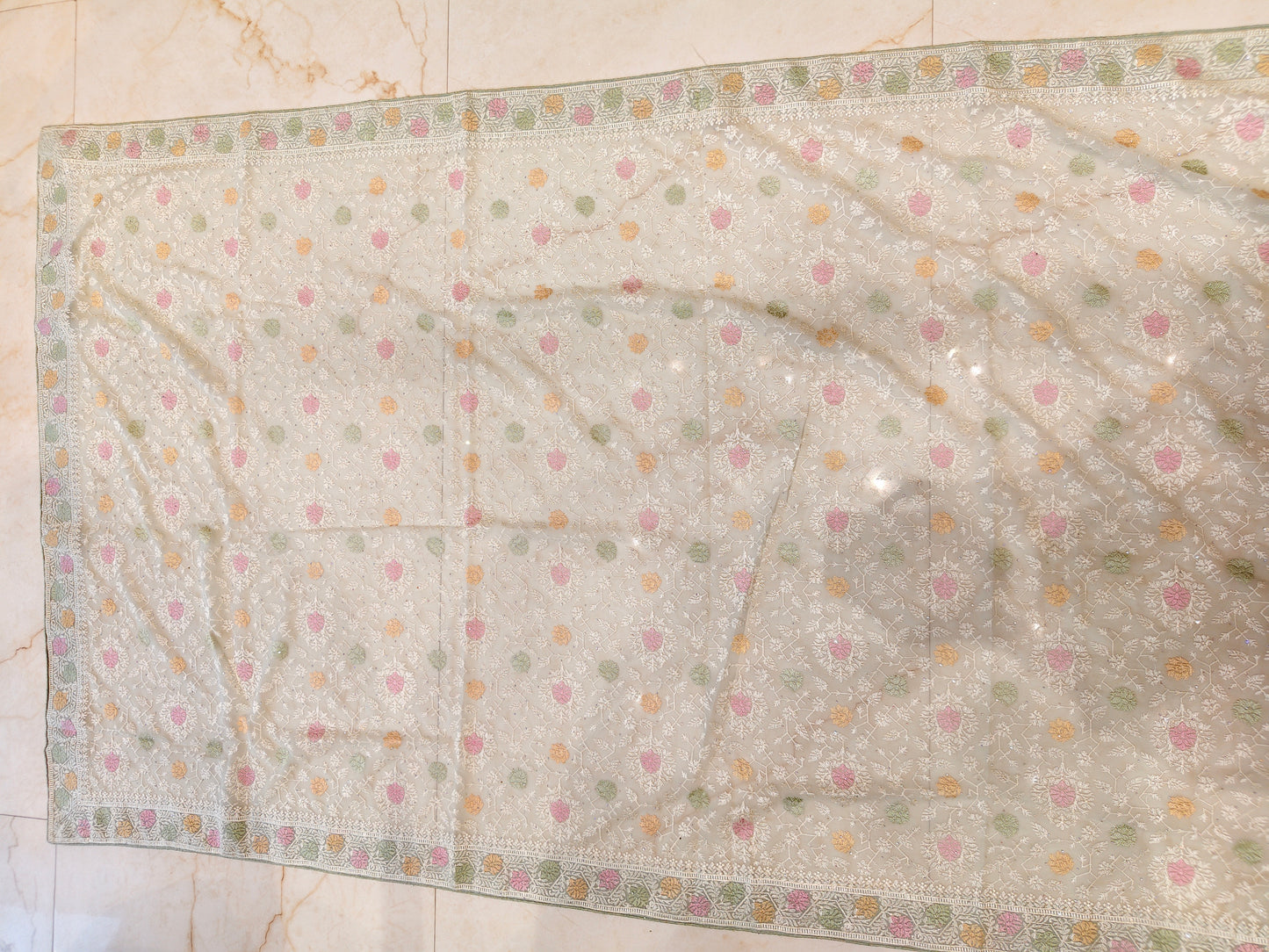 Sea Green Resham & Stone Work Georgette Saree