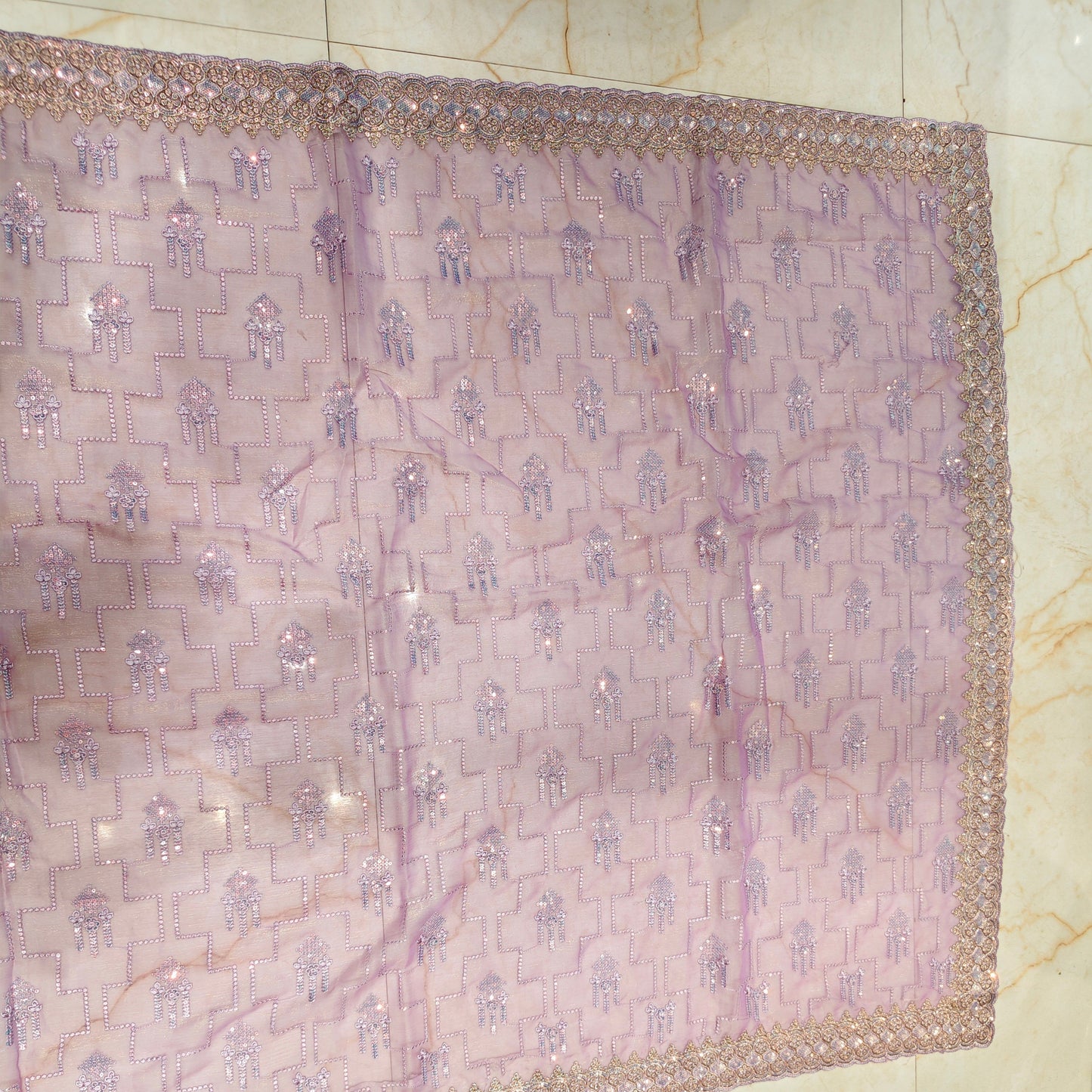 Lavender Zari & Resham Work Chiffon Saree