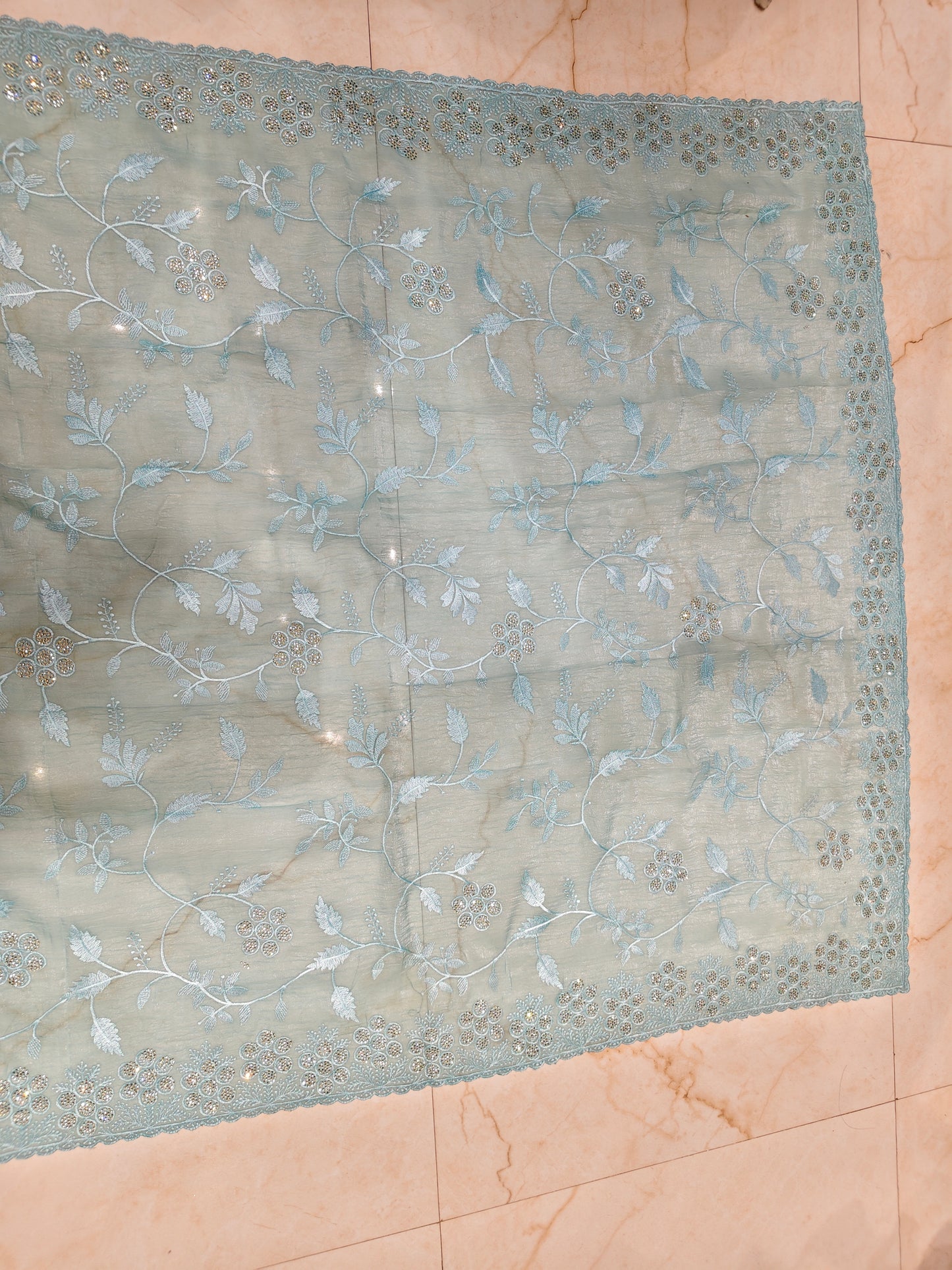 Sea Green Resham & Stone Work Chiffon Saree
